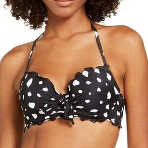 Sundazed Halter Bikini Top With Ruffle Trim Adjustable Straps Back  34B